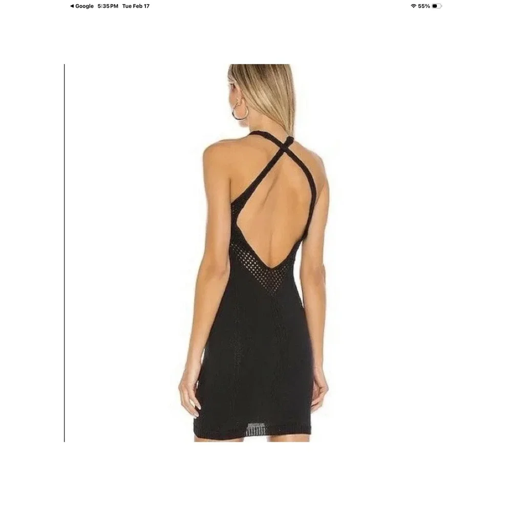 Free People Intimately Black Cross Strap‎ Open Back Knit Mini Dress OB1139506 XS